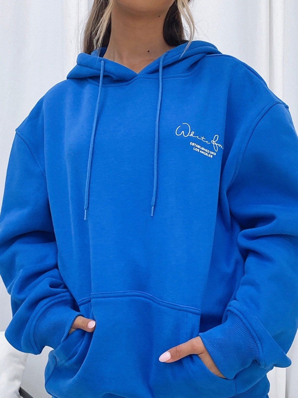 White Fox Royal Blue Oversized Fit Hoodie Sweatshirt Women’s Size S/M